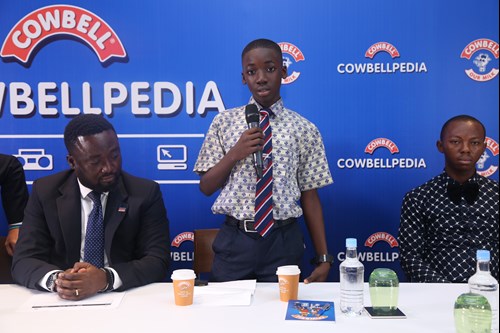 2018 Cowbellpedia Winner (Junior Category) Akinfoluhan Akinleye, giving his remarks.